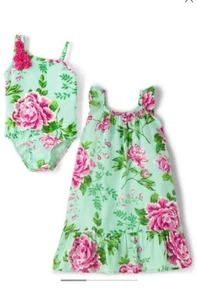 Gymboree Sz 7 Splish Splash Swimsuit Cover Up Set Green Floral NWT Swim Swimwear - Picture 1 of 3