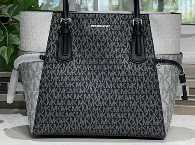 MICHAEL KORS VOYAGER LARGE TOTE SHOULDER BAG LAPTOP MK METALLIC BLACK GREY WHITE - Image 1 of 4