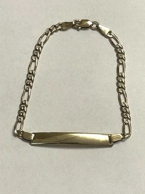 14K Yellow Gold Diamond Cut Figaro Link ID Bracelet 7.25 Inches 4mm 6 Grams. - Image 1 of 4