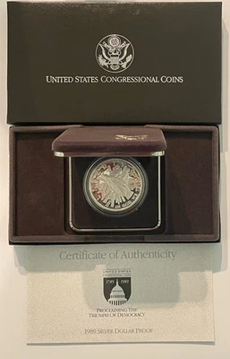 1989 U.S. Mint Congressional Liberty PROOF Silver Dollar With Box/COA 90% Silver - Image 1 of 4