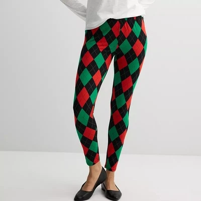 Leggings Mujer Jolidays Gráfico S, Rojo Verde y Negro Navidad Patrón Argyle Foto 1 de 4