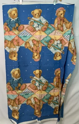 Vtg Daisy Kingdom Fabric Cherished Teddies Dust Ruffle Valance 3 yds 44 w 1999 - Image 1 of 4