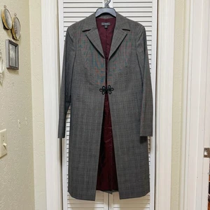 Classiques Entier Coat Womens 6 Gray Plaid Long Lined Career Wool Blend Pockets - Picture 1 of 9