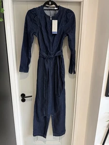 Mono de mezclilla con cinturón manga abullonada azul terciopelo algodón como nuevo Reino Unido 6 - Imagen 1 de 13