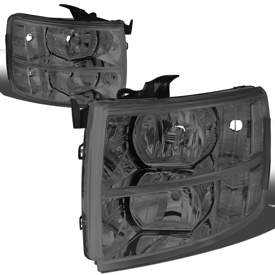 Ajuste 07-14 Silverado conjunto de farol de cristal transparente/fumaça esquerda+direita - Imagem 1 de 4