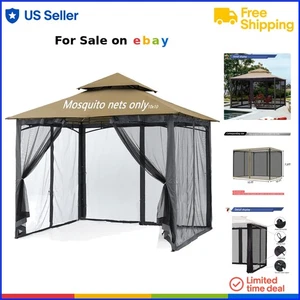 Mosquito Netting Polyester 10x10FT with 4 Zipper Doors for Gazebo Black - Picture 1 of 9