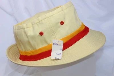 Yupoong MINT Hat NOS! Yellow w/Org&Red Stripe Easy To Roll Crushable Bucket Hat - Image 1 of 4
