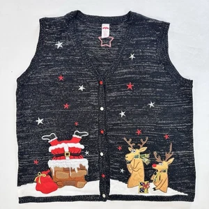 Holiday Time Weihnachten Santa Rudolph V-Ausschnitt Knopfleiste Weste Pullover Gr. 2X 16/18 - Bild 1 von 6