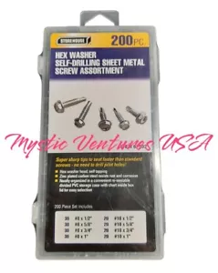 200pcs Self Tapping Sheet Metal Screws Zinc Plated Hex Washer Head Assortment - Picture 1 of 3