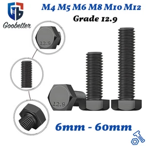 M4,M5,M6 - M12 Hexagon Head Fully Threaded Set Screws Grade 12.9 Bolts DIN 933 - Picture 1 of 13