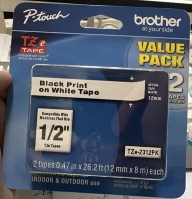 2 Pack Brother Genuine P-Touch, TZe-231 Tape TZE2312PK Black Print White Tape US - Image 1 of 4
