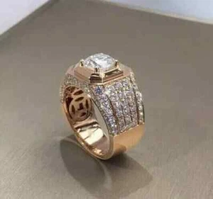 4Ct Round Simulated Diamond Men Pinky Band 14K Rose Gold Plated Silver Made Ring - Picture 1 of 5