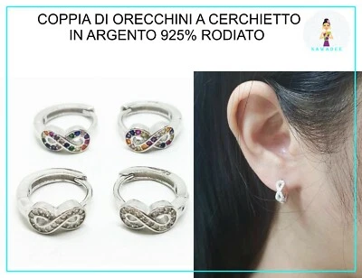 Orecchino Donna a Cerchio Cerchietto in di Argento 925% Infinito Rodiato Bianco - Immagine 1 di 4