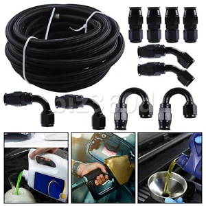 Black Nylon Braided E85 PTFE Fuel Line 30ft 8AN -8AN 10 Fittings Hose kit E85 AU - Picture 1 of 12