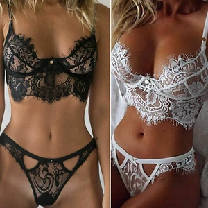 Blumen Spitze BH Slip Set Sexy Frauen Dessous Reizwäsche Unterwäsche Erotische - Bild 1 von 10