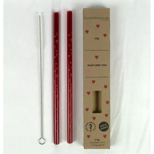 Trinkhalme Strohhalme Glasstrohhalme Rot Herz - 2er Set 20 cm + Reinigungsbürste - Bild 1 von 7