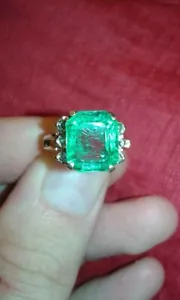 Anillo enchapado en oro blanco 14 K con piedra preciosa verde verde natural de buen corte cuadrado de 5 quilates - Imagen 1 de 7