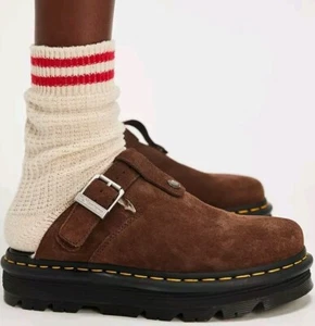NIB Dr. Martens Zebzag Suede Platform Sherpa Slingback Mule Slides Sz 9 Brown - Afbeelding 1 van 3