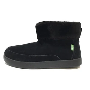 SANUK ROLL-TOP LINED BOOTIE -BLACK SUEDE -WOMEN US 7 -NEW - Picture 1 of 6