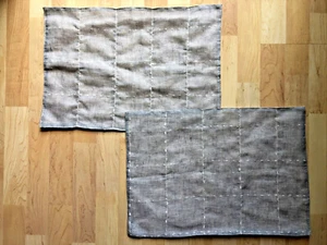 Pottery Barn Linen Placemat 14x20" S/ 2 Blue Gray Grid Pattern Thread Reversible - Picture 1 of 6