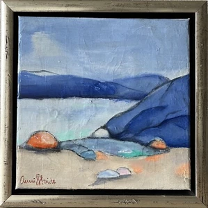 Oil Painting Expressionist Coastal Landscape Modern Danish Midcentury 24X24Cm - Picture 1 of 12