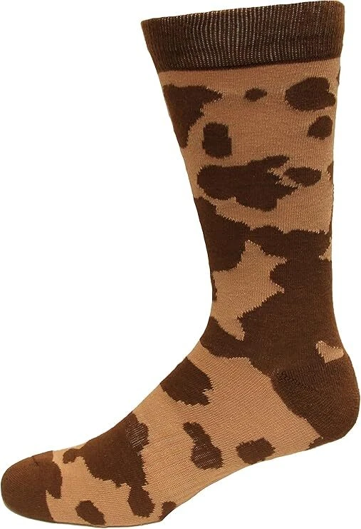 K. Bell Men's Men'S Cow Print Crew Socks 1 Pair, Brown, Men's 10-13 - Image 1 of 1