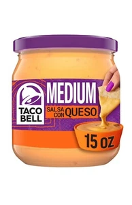 〽️ New Official Taco Bell Medium Salsa Con Queso Tortilla Dip Cheese Jar 15oz - Picture 1 of 2
