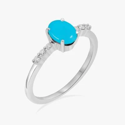 Gold Plated Silver Sleeping Beauty Turquoise Diamonds Dainty Proposal Ring - Image 1 of 4