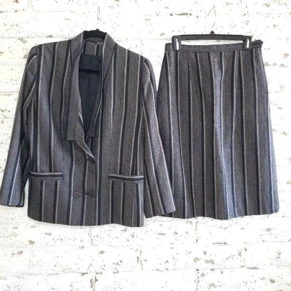 VTG FleetStreet 100% Wool Striped Blazer & Skirt Set Norm Core Business SZ 10 - Image 1 of 4