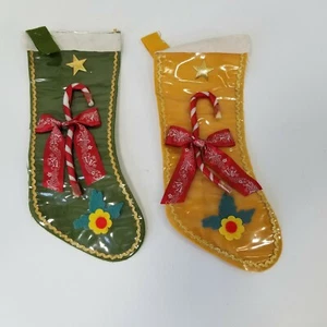 Lot of 2 VTG 60s 70s Decorative Christmas Stockings Clear Front Candy Cane Japan - Picture 1 of 9