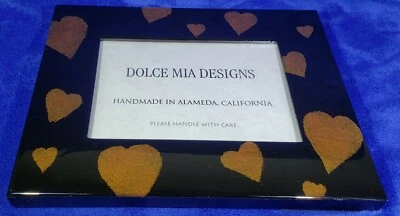 Dolce Mia Designs Picture Frame Handmade ~ Black w/Gold Hearts - Image 1 of 4