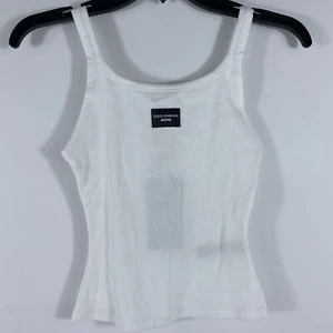 Dolce & Gabbana x SKIMS Logo Patch White Cropped Ribbed Tank Top Sz XS No Box - Picture 1 of 14