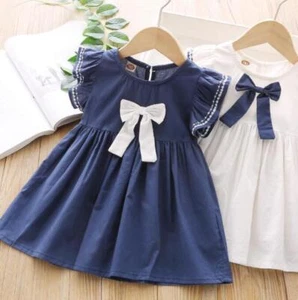 New Fashion Baby Kids Summer Solid Dress Girls strap suspender A linen Dresses - Picture 1 of 20