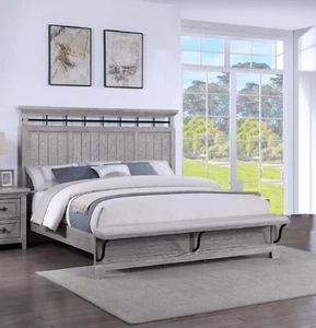 Unique 1pc Light Gray Rustic King Size Panel Bed Wooden Bedroom Furniture - Picture 1 of 7