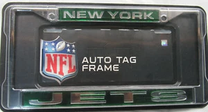 Marco de placa base cromado corte láser plateado en verde de la NFL New York Jets - Imagen 1 de 1