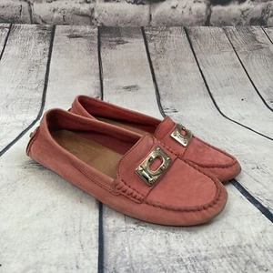 Coach Loafer Womens Size 6.5 Leather Neopoleon Flats Gold Metal Plate Pink - Picture 1 of 10