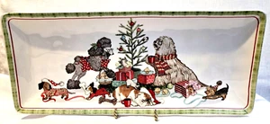 Christmas Morning Pups Dog Tree Bread Apps Tray Ceramic Pier 1 Ironstone 14"x6" - Picture 1 of 6