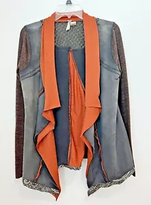 Cardigan donna BKE grigio e arancione aperto davanti grunge a strati invecchiato piccolo - Foto 1 di 13