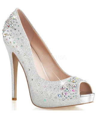 FABULICIOUS PLEASER HEIRESS 22R SIZE 6 39 SILVER DIAMANTE BRIDAL OCCASION SHOES - Image 1 of 4