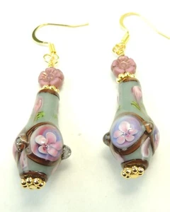 Pendientes Multicolor Botella/Jarrón Flor Murano con Flores Checas Rosas Hechos a Mano - Imagen 1 de 1