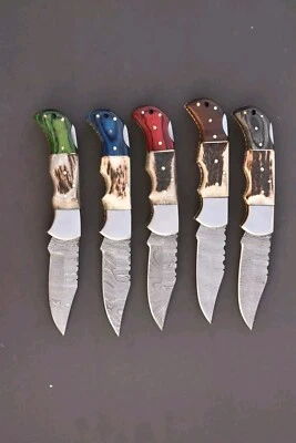 LOT OF 20,Handmade Damascus Steel Folding pocket Knife In Stag Horn With Sheaths - Image 1 of 4