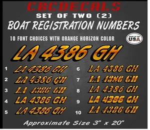 Cbcdecls- Orange Horizon  Printed Boat Registration Numbers Set of two 3 x 20	 - Bild 1 von 8