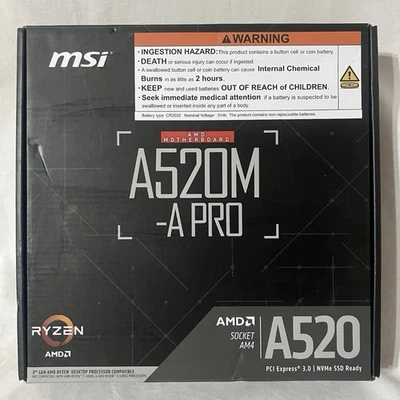 MSI A520M-A PRO Gaming Motherboard AMD Ryzen 5000 AM4 DDR4 PCIe Micro-ATX - Image 1 of 4