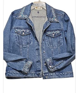 Vintage Christine Alexander Größe M 100% Baumwolle Jeansjacke Damen Strass / - Bild 1 von 12
