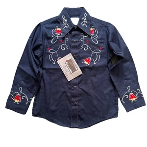 Kid's Rockmount Navy Art Deco Floral Embroidered Western Shirt NWT Medium Cowboy - Picture 1 of 7