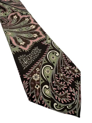 "Corbata de seda Ralph Lauren Pink Label floral marrón verde rosa 60x3,5"" hecha en Italia" Foto 1 de 4