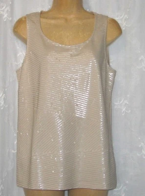 NEW SIZE 1 BY CHICO'S IVORY SEQUINED STRETCH COTTON SCOOP NECK TANK CAMI TOP - Image 1 of 4