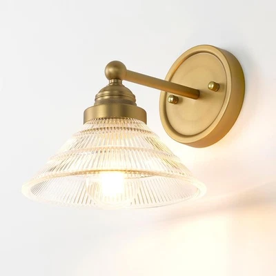 Aplique de pared industrial vintage de 1 luz con pantalla de vidrio acanalado transparente, #R050 Foto 1 de 4