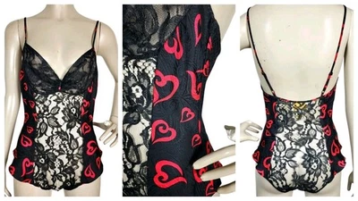 VTG Gold Label Victoria Secret Flirty Silk Lace Heart Brocade Teddy Lingerie NEW - Image 1 of 4