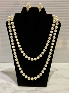 Estate Find! Vintage Long 46” Faux 10 mm Pearl & 9 mm Cluster Pearl Earrings - Picture 1 of 21